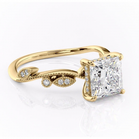 Princess - Inel de logodnă Aurelia din aur Galben 18kt cu moissanite tăietură princess – Pietre laterale rafinată pentru profil înalt | Personalizează și configurează gratuit online