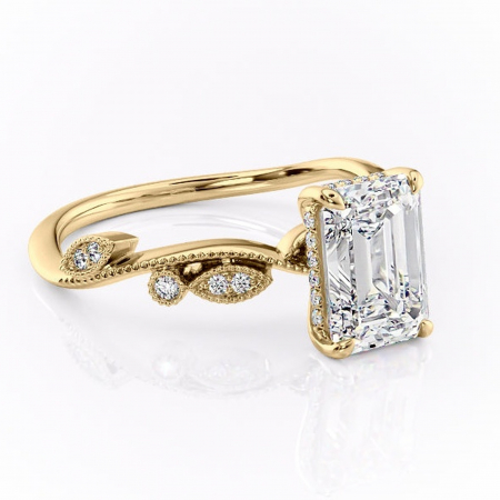 14K - Inel de logodnă Aurelia din aur Galben 14kt cu moissanite tăietură smarald – Pietre laterale rafinată pentru profil înalt | Personalizează și configurează gratuit online