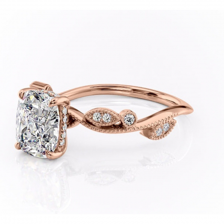 Inel de logodnă Aurelia din aur Rose 14kt cu moissanite tăietură asscher – Pietre laterale rafinată pentru profil înalt | Personalizează și configurează gratuit online [6]