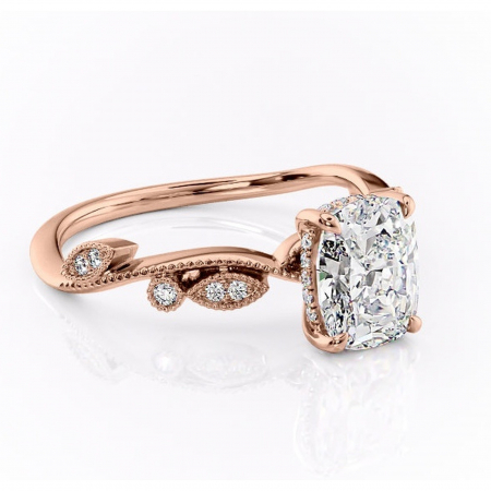 Pernă alungită - Inel de logodnă Aurelia din aur Rose 14kt cu moissanite tăietură asscher – Pietre laterale rafinată pentru profil înalt | Personalizează și configurează gratuit online