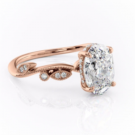 14K - Inel de logodnă Aurelia din aur Rose 14kt cu moissanite tăietură ovală – Pietre laterale rafinată pentru profil înalt | Personalizează și configurează gratuit online
