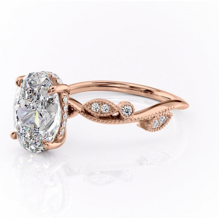 Inel de logodnă Aurelia din aur Rose 14kt cu moissanite tăietură ovală – Pietre laterale rafinată pentru profil înalt | Personalizează și configurează gratuit online [6]