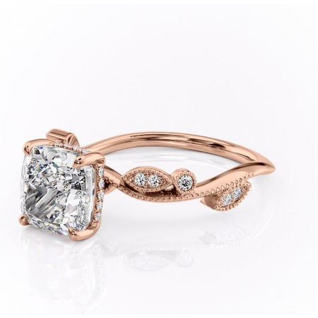Inel de logodnă Aurelia din aur Rose 18kt cu moissanite tăietură pernă – Pietre laterale rafinată pentru profil înalt | Personalizează și configurează gratuit online [6]