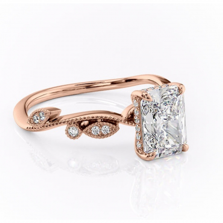 14K - Inel de logodnă Aurelia din aur Rose 14kt cu moissanite tăietură radiantă – Pietre laterale rafinată pentru profil înalt | Personalizează și configurează gratuit online