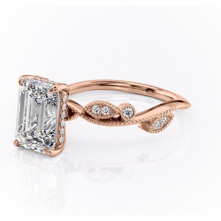 Inel de logodnă Aurelia din aur Rose 14kt cu moissanite tăietură smarald – Pietre laterale rafinată pentru profil înalt | Personalizează și configurează gratuit online [6]