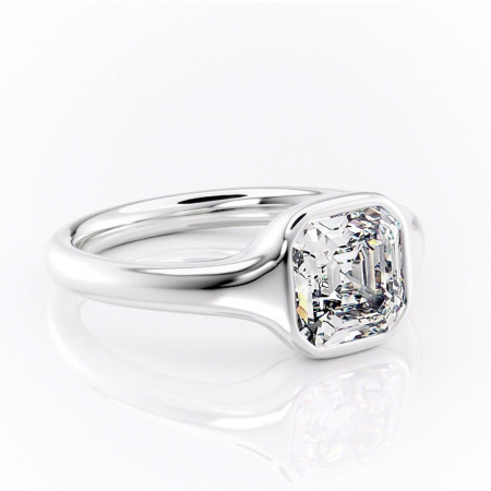 Asscher - Inel de logodnă Avenelle din aur Alb 14kt cu moissanite tăietură asscher – Montură închisă rafinată pentru solitar | Personalizează și configurează gratuit online