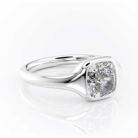 Pernă - Inel de logodnă Avenelle din aur Alb 14kt cu moissanite tăietură pernă – Montură închisă rafinată pentru solitar | Personalizează și configurează gratuit online