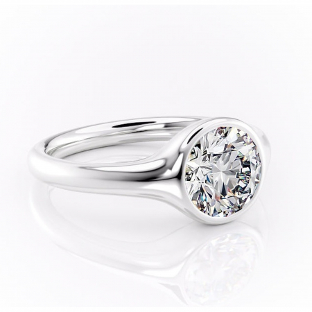 14K - Inel de logodnă Avenelle din aur Alb 14kt cu moissanite tăietură rotundă – Montură închisă rafinată pentru solitar | Personalizează și configurează gratuit online