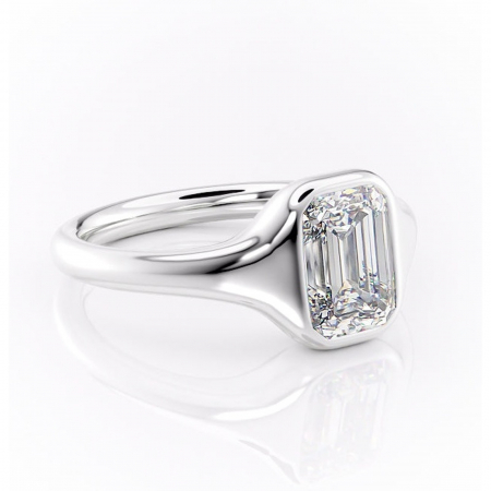 Smarald - Inel de logodnă Avenelle din aur Alb 14kt cu moissanite tăietură smarald – Montură închisă rafinată pentru solitar | Personalizează și configurează gratuit online