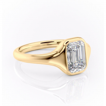 Aur galben - Inel de logodnă Avenelle din aur Galben 18kt cu moissanite tăietură smarald – Montură închisă rafinată pentru solitar | Personalizează și configurează gratuit online