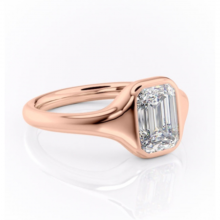 Aur roz - Inel de logodnă Avenelle din aur Rose 18kt cu moissanite tăietură smarald – Montură închisă rafinată pentru solitar | Personalizează și configurează gratuit online
