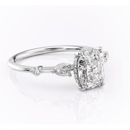 Pernă alungită - Inel de logodnă Azalea din aur Alb 14kt cu moissanite tăietură asscher – Montură cu trei pietre rafinată pentru profil mediu | Personalizează și configurează gratuit online