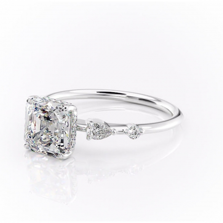 Inel de logodnă Azalea din aur Alb 14kt cu moissanite tăietură asscher – Montură cu trei pietre rafinată pentru profil mediu | Personalizează și configurează gratuit online [6]