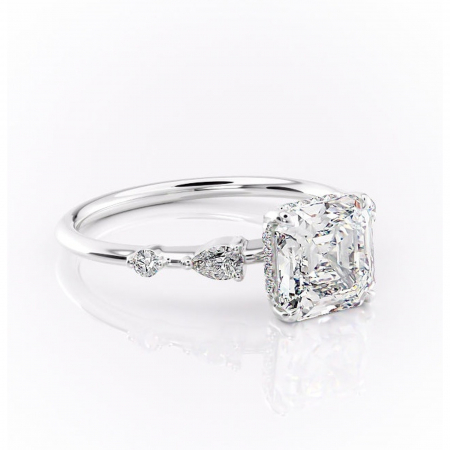 Asscher - Inel de logodnă Azalea din aur Alb 14kt cu moissanite tăietură asscher – Montură cu trei pietre rafinată pentru profil mediu | Personalizează și configurează gratuit online