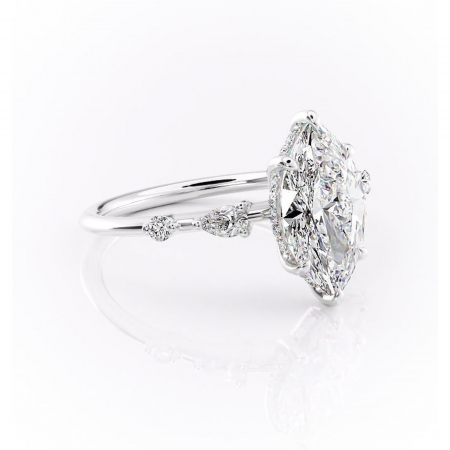 Alege forma Moissanit - Inel de logodnă Azalea din aur Alb 14kt cu moissanite tăietură marquise – Montură cu trei pietre rafinată pentru profil mediu | Personalizează și configurează gratuit online