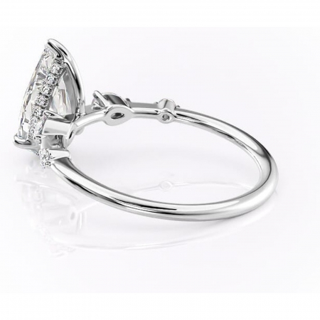 Inel de logodnă Azalea din aur Alb 14kt cu moissanite tăietură pară – Montură cu trei pietre rafinată pentru profil mediu | Personalizează și configurează gratuit online [4]