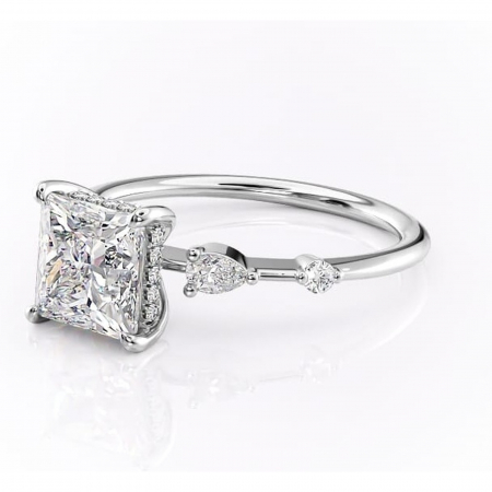 Inel de logodnă Azalea din aur Alb 18kt cu moissanite tăietură princess – Montură cu trei pietre rafinată pentru profil mediu | Personalizează și configurează gratuit online [6]