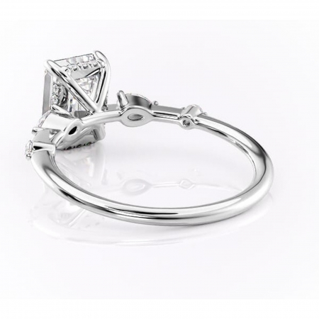 Inel de logodnă Azalea din aur Alb 14kt cu moissanite tăietură smarald – Montură cu trei pietre rafinată pentru profil mediu | Personalizează și configurează gratuit online [3]