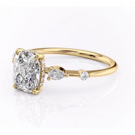 Inel de logodnă Azalea din aur Galben 14kt cu moissanite tăietură asscher – Montură cu trei pietre rafinată pentru profil mediu | Personalizează și configurează gratuit online [6]