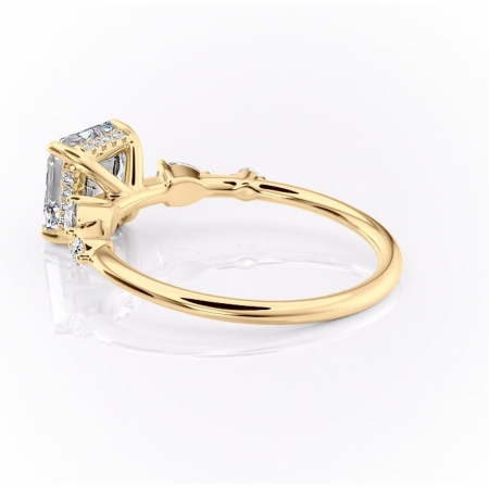 Inel de logodnă Azalea din aur Galben 18kt cu moissanite tăietură asscher – Montură cu trei pietre rafinată pentru profil mediu | Personalizează și configurează gratuit online [4]