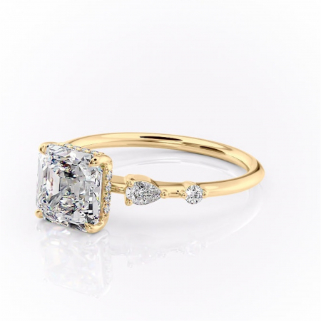 Inel de logodnă Azalea din aur Galben 18kt cu moissanite tăietură asscher – Montură cu trei pietre rafinată pentru profil mediu | Personalizează și configurează gratuit online [6]