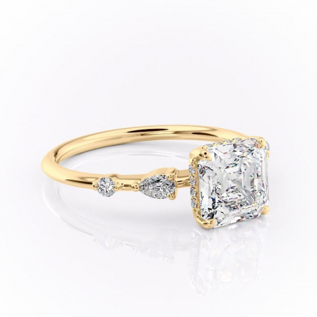 Aur galben - Inel de logodnă Azalea din aur Galben 18kt cu moissanite tăietură asscher – Montură cu trei pietre rafinată pentru profil mediu | Personalizează și configurează gratuit online