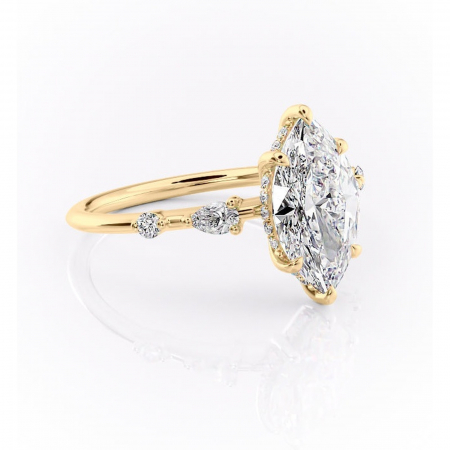 Aur galben - Inel de logodnă Azalea din aur Galben 18kt cu moissanite tăietură marquise – Montură cu trei pietre rafinată pentru profil mediu | Personalizează și configurează gratuit online