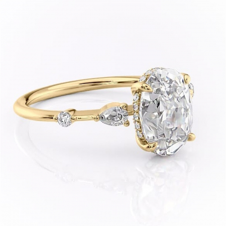 Aur galben - Inel de logodnă Azalea din aur Galben 18kt cu moissanite tăietură ovală – Montură cu trei pietre rafinată pentru profil mediu | Personalizează și configurează gratuit online