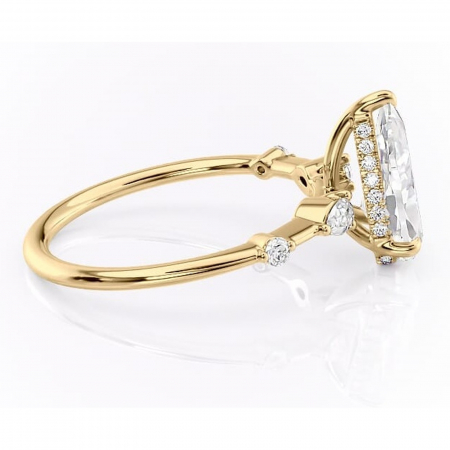 Inel de logodnă Azalea din aur Galben 14kt cu moissanite tăietură pară – Montură cu trei pietre rafinată pentru profil mediu | Personalizează și configurează gratuit online [1]