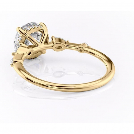 Inel de logodnă Azalea din aur Galben 14kt cu moissanite tăietură rotundă – Montură cu trei pietre rafinată pentru profil mediu | Personalizează și configurează gratuit online [3]