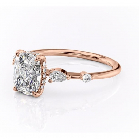 Inel de logodnă Azalea din aur Rose 14kt cu moissanite tăietură asscher – Montură cu trei pietre rafinată pentru profil mediu | Personalizează și configurează gratuit online [6]