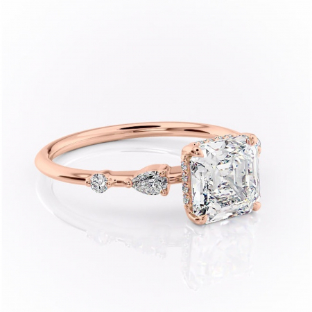 Aur roz - Inel de logodnă Azalea din aur Rose 18kt cu moissanite tăietură asscher – Montură cu trei pietre rafinată pentru profil mediu | Personalizează și configurează gratuit online