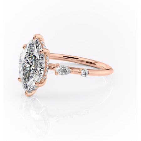 Inel de logodnă Azalea din aur Rose 18kt cu moissanite tăietură marquise – Montură cu trei pietre rafinată pentru profil mediu | Personalizează și configurează gratuit online [6]