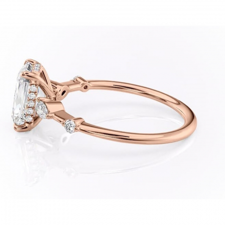 Inel de logodnă Azalea din aur Rose 14kt cu moissanite tăietură radiantă – Montură cu trei pietre rafinată pentru profil mediu | Personalizează și configurează gratuit online [5]