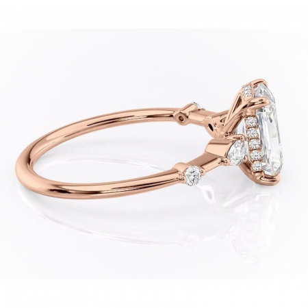 Inel de logodnă Azalea din aur Rose 14kt cu moissanite tăietură radiantă – Montură cu trei pietre rafinată pentru profil mediu | Personalizează și configurează gratuit online [1]