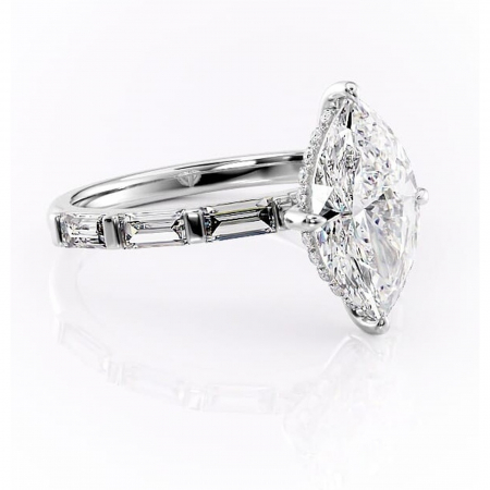 Marquise - Inel de logodnă Beatrice din aur Alb 14kt cu moissanite tăietură marquise – Montură cu canal rafinată pentru profil înalt | Personalizează și configurează gratuit online