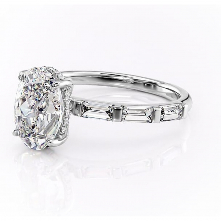 Inel de logodnă Beatrice din aur Alb 14kt cu moissanite tăietură ovală – Montură cu canal rafinată pentru profil înalt | Personalizează și configurează gratuit online [6]