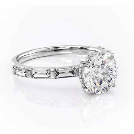 Aur alb - Inel de logodnă Beatrice din aur Alb 14kt cu moissanite tăietură rotundă – Montură cu canal rafinată pentru profil înalt | Personalizează și configurează gratuit online