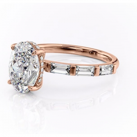 Inel de logodnă Beatrice din aur Rose 14kt cu moissanite tăietură ovală – Montură cu canal rafinată pentru profil înalt | Personalizează și configurează gratuit online [6]