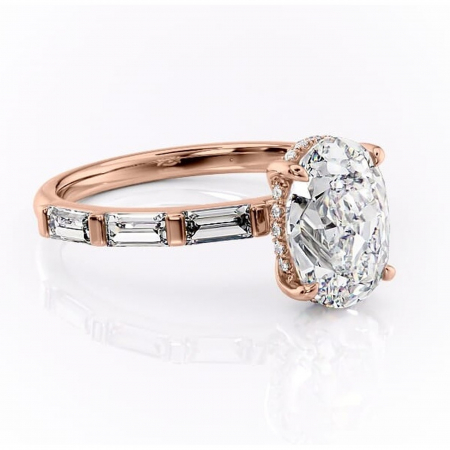 Ovală - Inel de logodnă Beatrice din aur Rose 18kt cu moissanite tăietură ovală – Montură cu canal rafinată pentru profil înalt | Personalizează și configurează gratuit online