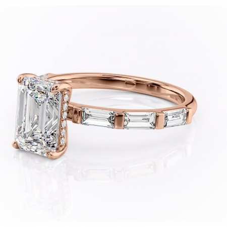 Inel de logodnă Beatrice din aur Rose 14kt cu moissanite tăietură smarald – Montură cu canal rafinată pentru profil înalt | Personalizează și configurează gratuit online [6]