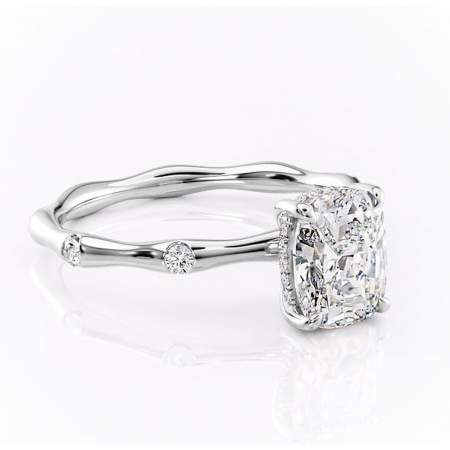 Pernă alungită - Inel de logodnă Bijou din aur Alb 14kt cu moissanite tăietură asscher – Pietre laterale rafinată pentru profil înalt | Personalizează și configurează gratuit online