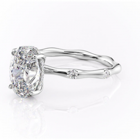 Inel de logodnă Bijou din aur Alb 14kt cu moissanite tăietură ovală – Pietre laterale rafinată pentru profil înalt | Personalizează și configurează gratuit online [6]