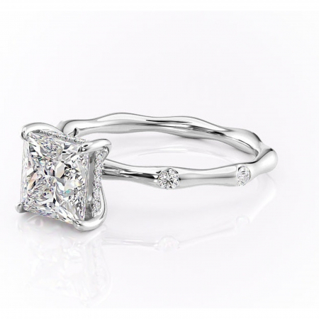 Inel de logodnă Bijou din aur Alb 14kt cu moissanite tăietură princess – Pietre laterale rafinată pentru profil înalt | Personalizează și configurează gratuit online [6]