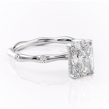 18K - Inel de logodnă Bijou din aur Alb 18kt cu moissanite tăietură radiantă – Pietre laterale rafinată pentru profil înalt | Personalizează și configurează gratuit online