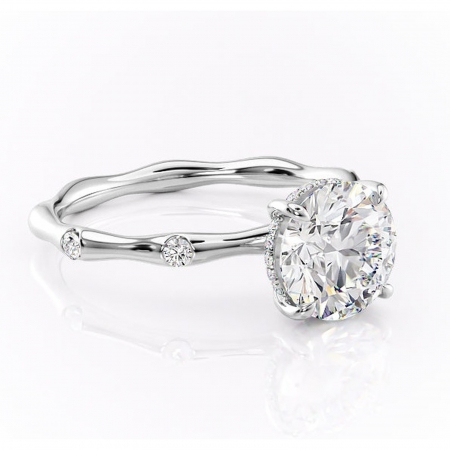 Halo - Inel de logodnă Bijou din aur Alb 14kt cu moissanite tăietură rotundă – Pietre laterale rafinată pentru profil înalt | Personalizează și configurează gratuit online