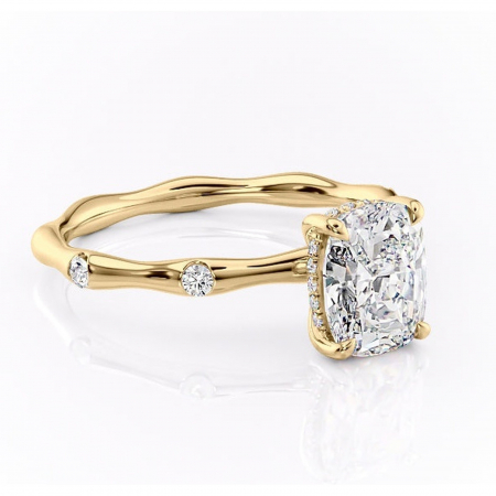 14K - Inel de logodnă Bijou din aur Galben 14kt cu moissanite tăietură asscher – Pietre laterale rafinată pentru profil înalt | Personalizează și configurează gratuit online