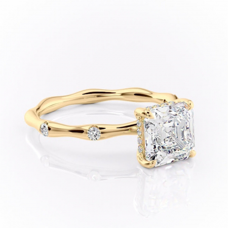Asscher - Inel de logodnă Bijou din aur Galben 18kt cu moissanite tăietură asscher – Pietre laterale rafinată pentru profil înalt | Personalizează și configurează gratuit online