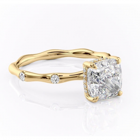 Pernă - Inel de logodnă Bijou din aur Galben 18kt cu moissanite tăietură pernă – Pietre laterale rafinată pentru profil înalt | Personalizează și configurează gratuit online