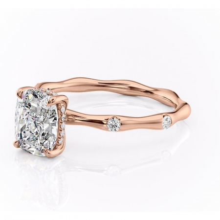 Inel de logodnă Bijou din aur Rose 14kt cu moissanite tăietură asscher – Pietre laterale rafinată pentru profil înalt | Personalizează și configurează gratuit online [6]